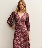 Women's Red Floral Print Midi Tea Dress New Look