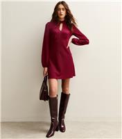 Women's Dark Burgundy Keyhole Mini Dress New Look