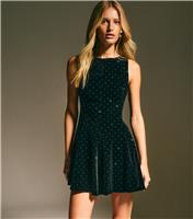 Women's Black Velvet Diamante Studded Mini Dress New Look