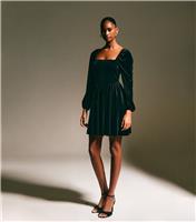 Women's Black Velvet Square Neck Mini Dress New Look