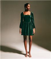 Women's Dark Green Velvet Square Neck Mini Dress New Look
