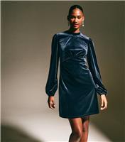 Women's Navy Velvet Long Sleeve Mini Dress New Look