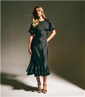 Women's Black Feather Jacquard Satin Midi Dress New Look