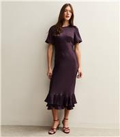 Women's Dark Burgundy Feather Jacquard Satin Midi Dress New Look