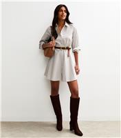 Women's Brown Striped Mini Shirt Dress New Look