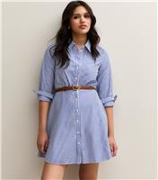 Women's Blue Striped Mini Shirt Dress New Look