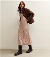 Women's Brown Gingham Print Bow Back Midi Dress New Look