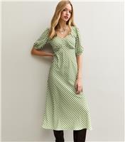 Women's Green Gingham Print Bow Back Midi Dress New Look