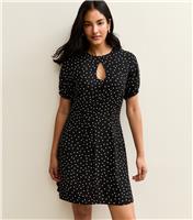 Women's Black Polka Dot Keyhole Mini Dress New Look