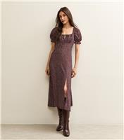 Women's Brown Polka Dot Milkmaid Midi Dress New Look