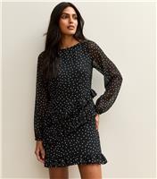 Women's Black Polka Dot Print Chiffon Mini Dress New Look
