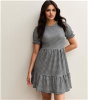 Women's Black Gingham Checked Tiered Skirt Mini Dress New Look