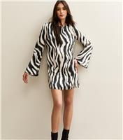 Women's Black Zebra Print Satin Mini Dress New Look