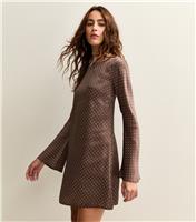 Women's Brown Satin Polka Dot A Line Mini Dress New Look