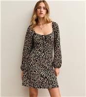 Women's Brown Leopard Print Milkmaid Mini Dress New Look