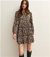 Women's Brown Leopard Print Smock Mini Dress New Look