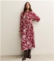 Women's Red Paisley Print Frilly Trimmed Chiffon Midi Dress New Look