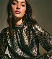 Women's Bronze Metallic Animal Print High Neck Blouse New Look