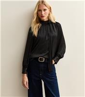 Women's Black Satin Sequin Cuff Blouse New Look