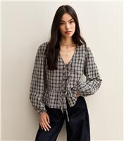 Women's Black Check Tie Front Blouse New Look