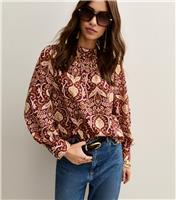 Women's Pink Patterned High Neck Long Sleeve Blouse New Look