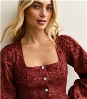 Women's Julie Jacquard Square Neck Neck Button Top New Look