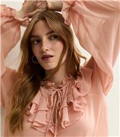Women's Pink Frill Trim Chiffon Blouse New Look