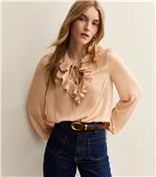 Women's Pale Pink Ruffled Tie Neck Long Sleeve Blouse New Look