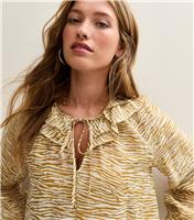 Women's Yellow Zebra Print Frill Long Sleeve Blouse New Look