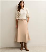 Women's Cream Belted Faux Leather Midi Skirt New Look