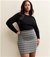 Women's Plus Size Black Jersey Check Tube Mini Skirt Curves New Look