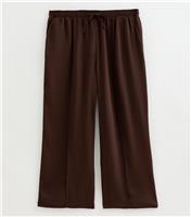 Women's Plus Size Brown Satin Wide Leg Trousers Curves New Look
