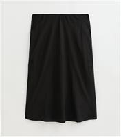 Women's Plus Size Black Satin Bias Cut Spot Midi Skirt Curves New Look