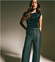 Women's Black Sparkly Pinstripe Wide Leg Trousers New Look