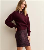 Women's Burgundy Baroque Pattern Jersey Mini Skirt New Look