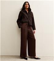 Women's Brown Satin Drawstring Waist Wide Leg Trousers New Look
