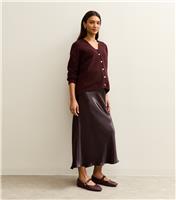 Women's Maternity Burgundy Satin Midi Skirt New Look