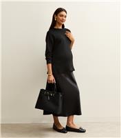 Women's Maternity Black Satin Bias Cut Midi Skirt New Look