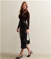 Women's Black Faux Leather Pencil Skirt New Look