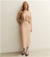 Women's Cream Faux Leather Pencil Skirt New Look