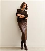 Women's Dark Brown Faux Leather Pencil Skirt New Look