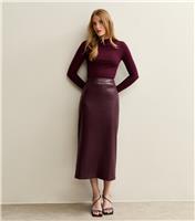 Women's Burgundy Faux Leather Pencil Skirt New Look