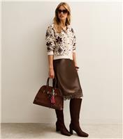 Women's Brown Lace Trim Slip Skirt New Look