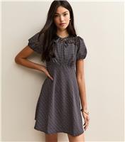 Women's Black Polka Dot Puff Sleeve Mini Dress New Look