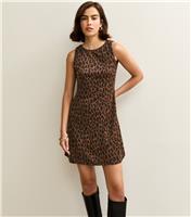 Women's Brown Animal Print Jacquard Mini Dress New Look