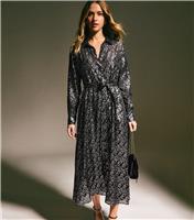 Women's Black Abstract Metallic Pattern Midi Shirt Dress New Look