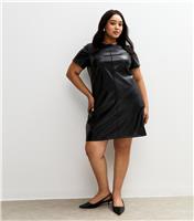 Women's Plus Size Black Faux Leather Mini Dress Curves New Look