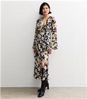 Women's Maternity Black Floral Flared Sleeve Midi Dress New Look