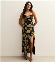 Women's Black Floral Print Cowl Neck Chiffon Midi Dress New Look