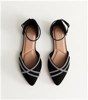 Women's Wide Fit Black Faux Suede Bling Ballerina Pumps Vegan New Look
